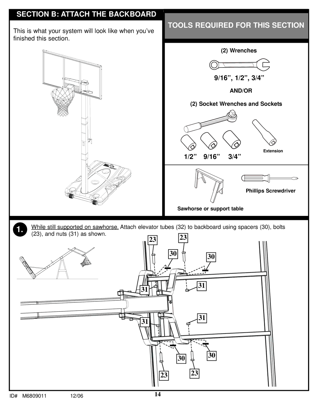 Huffy In-Ground Basketball manual Section B Attach the Backboard 