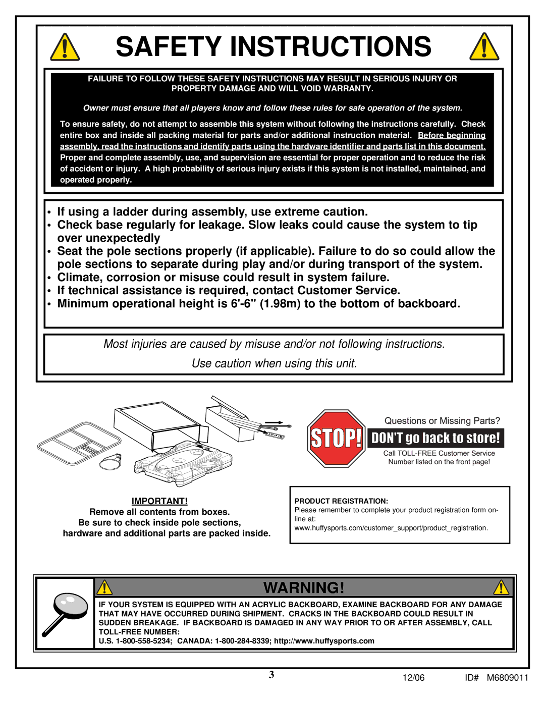 Huffy In-Ground Basketball manual Safety Instructions 