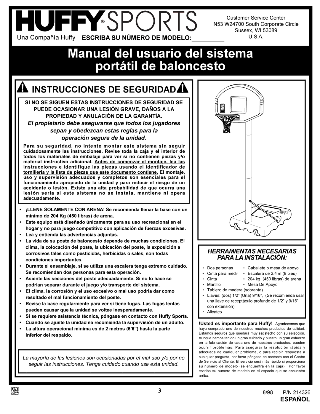 Huffy KA-DV300 manual IBA SU Número DE Modelo, Herramientas Necesarias Para LA Instalación, Español 