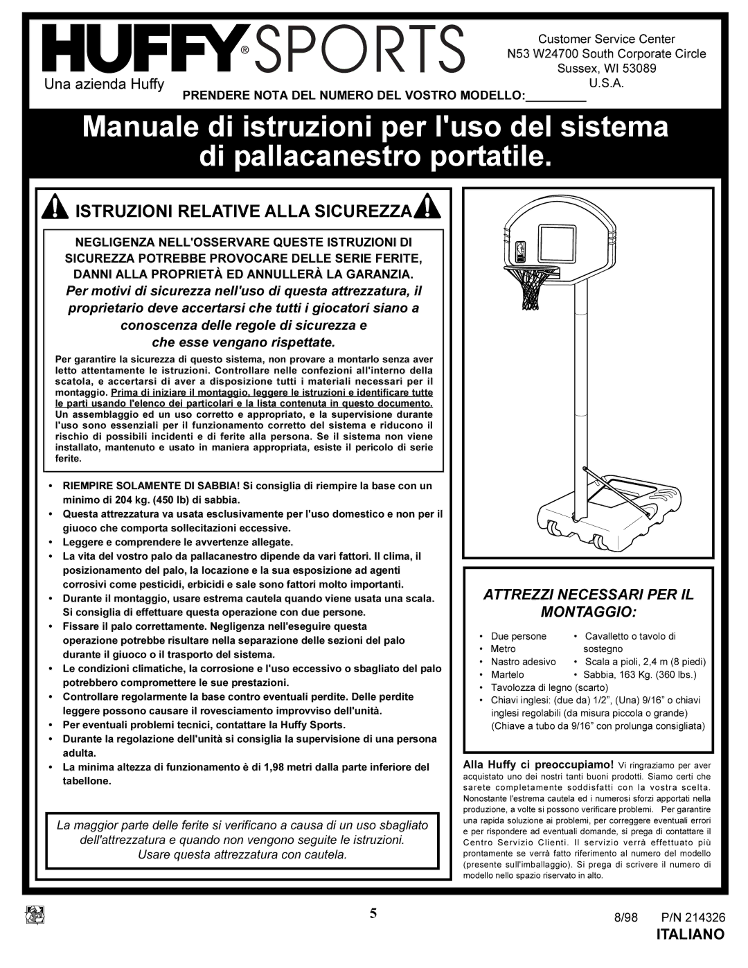 Huffy KA-DV300 manual Istruzioni Relative Alla Sicurezza, Attrezzi Necessari PER IL Montaggio, Italiano 