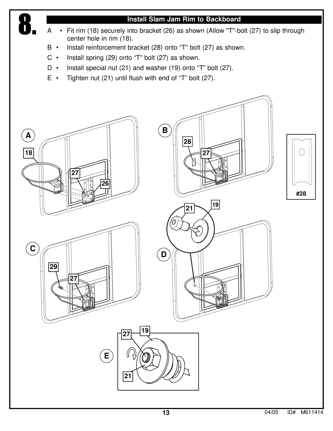 Huffy KD-S33 manual Install Slam Jam Rim to Backboard 