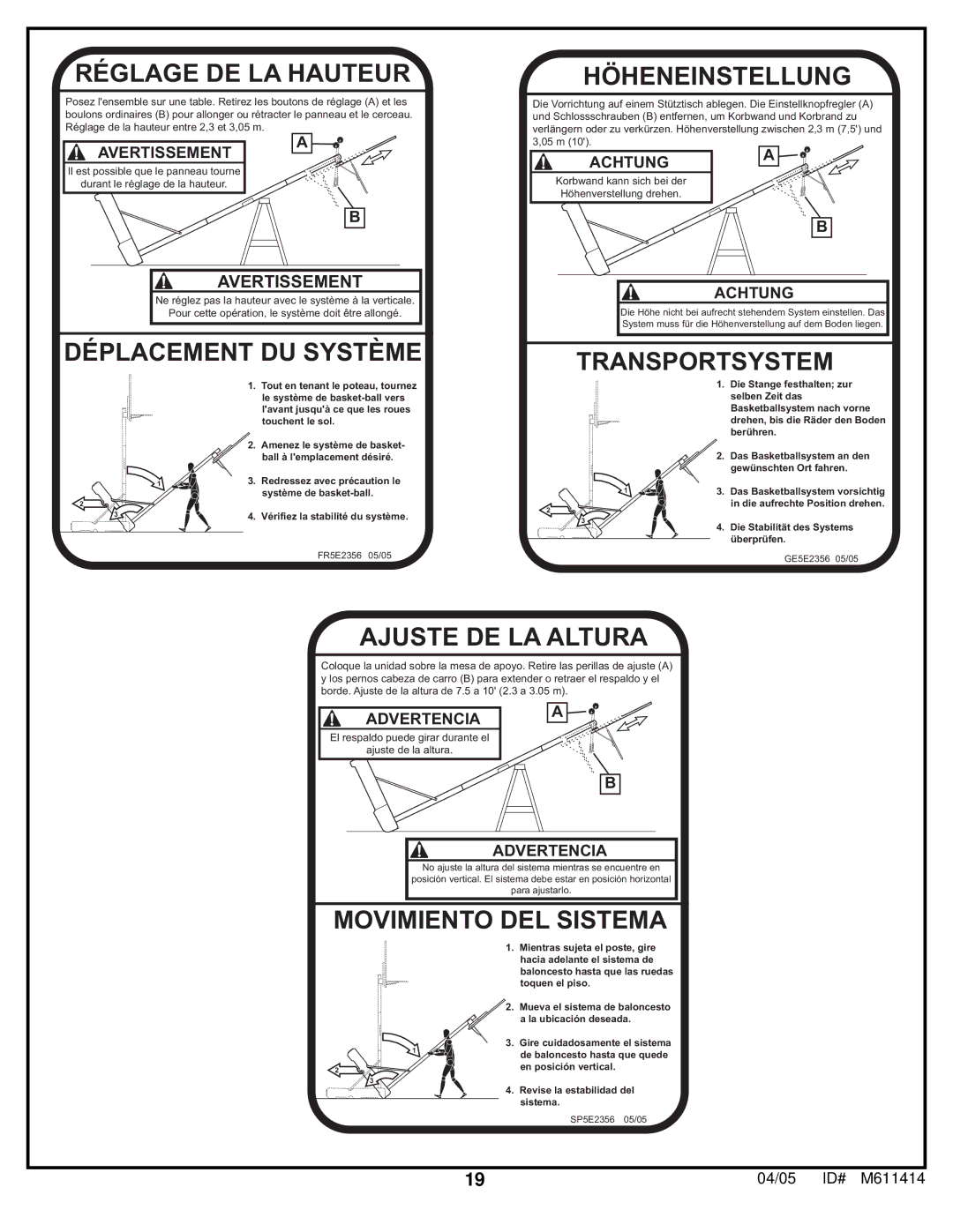 Huffy KD-S33 manual Réglage DE LA Hauteur 