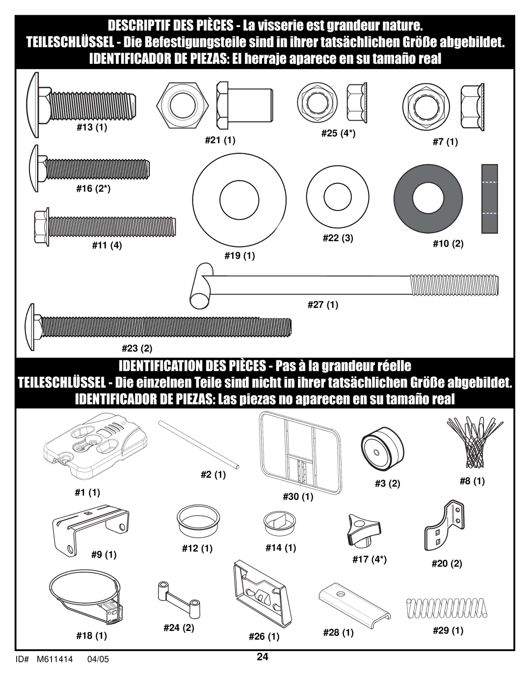 Huffy KD-S33 manual Descriptif DES Pièces La visserie est grandeur nature 