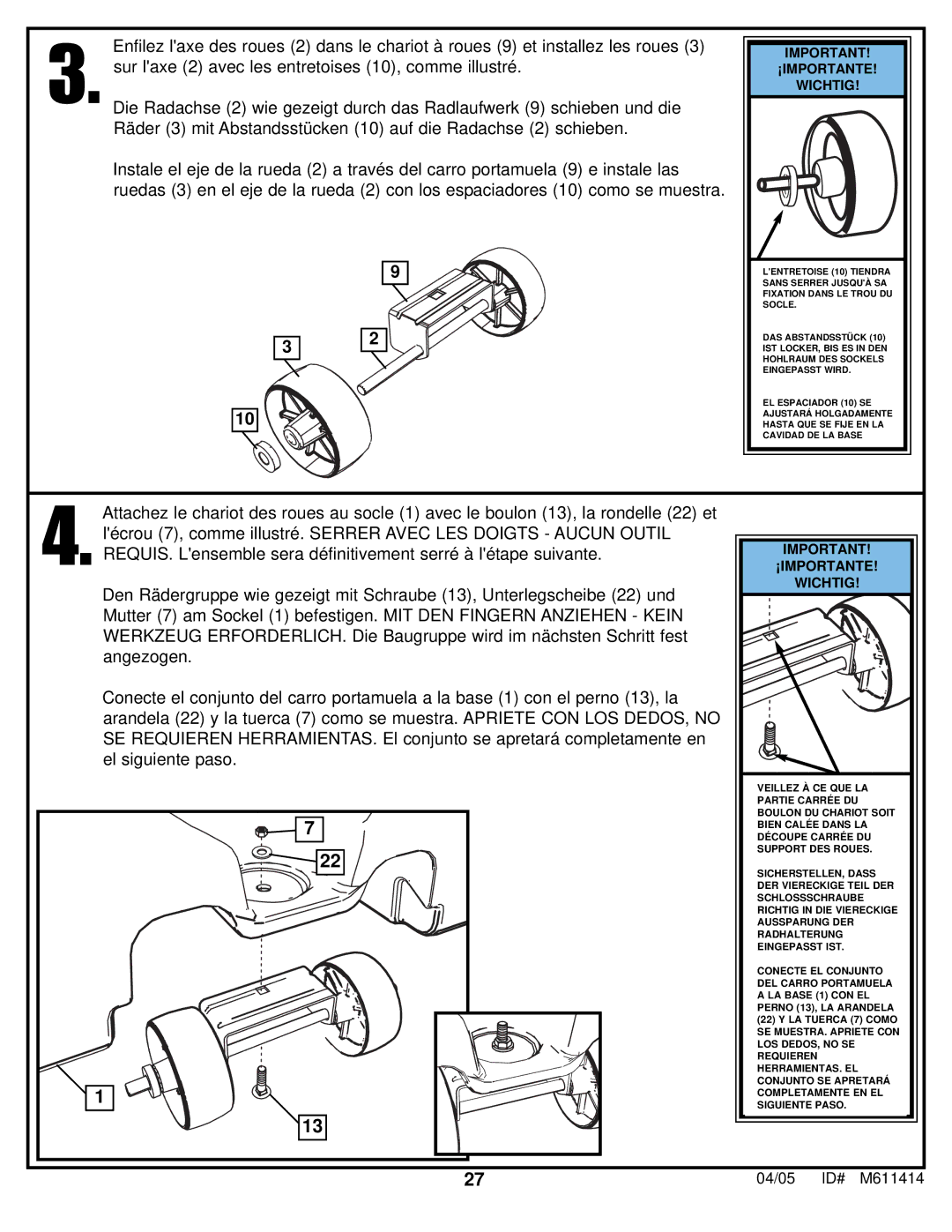 Huffy KD-S33 manual ¡IMPORTANTE Wichtig 