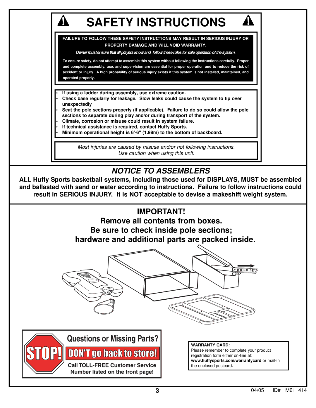 Huffy KD-S33 manual Safety Instructions 