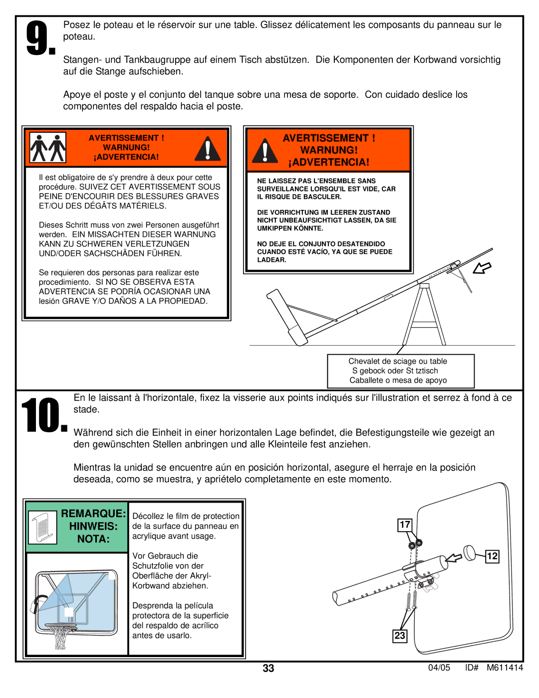 Huffy KD-S33 manual Remarque Hinweis Nota 