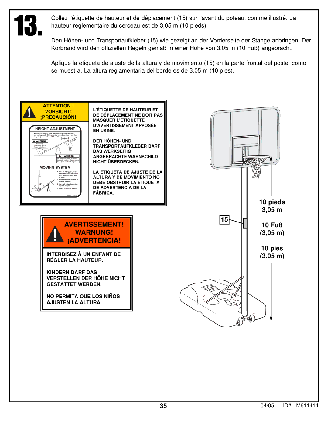 Huffy KD-S33 manual Avertissement Warnung ¡ADVERTENCIA 