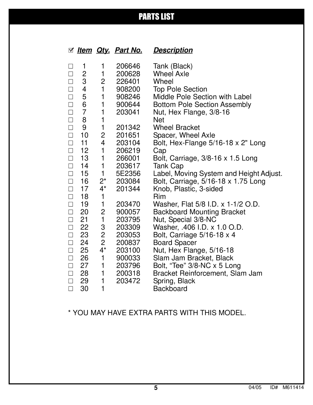 Huffy KD-S33 manual Parts List 