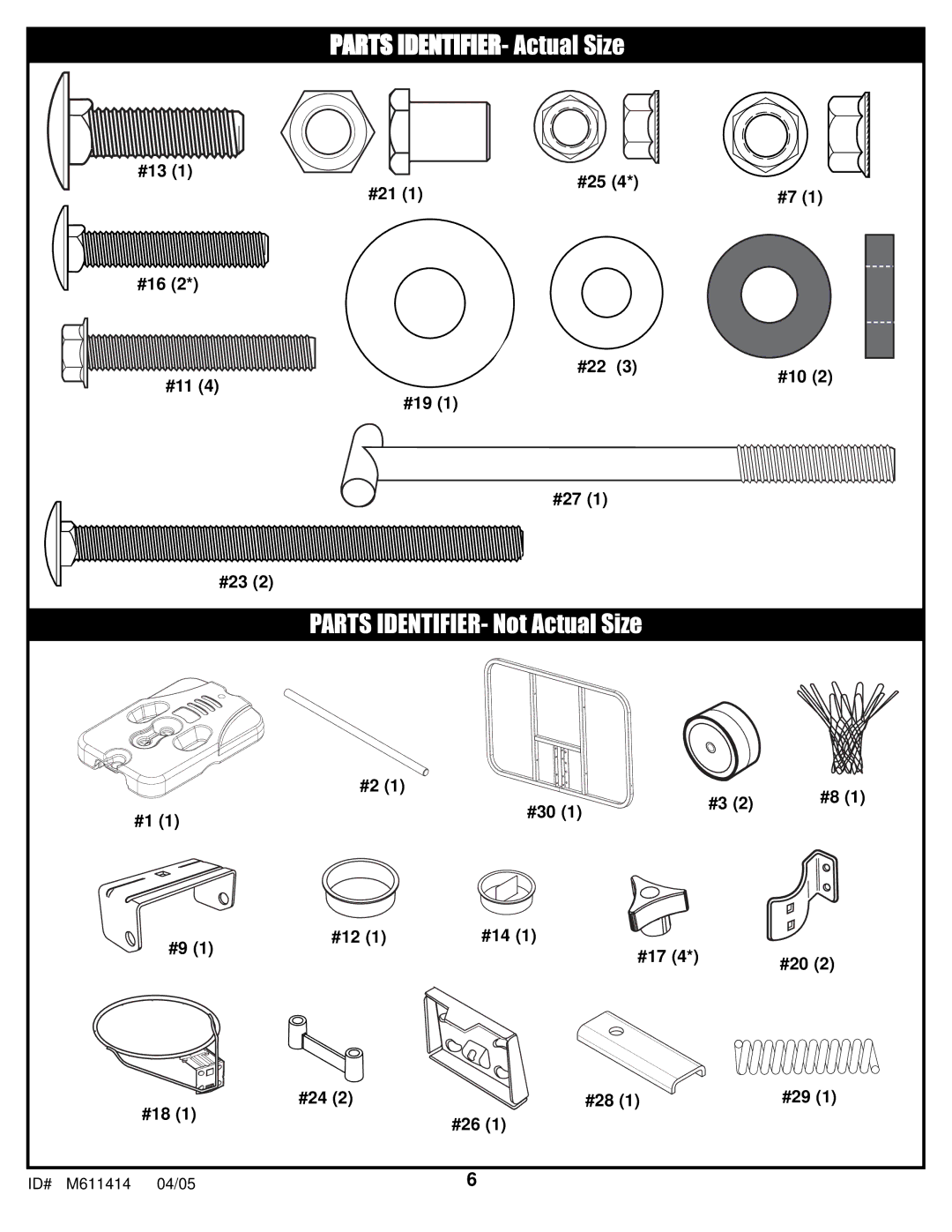 Huffy KD-S33 manual Parts IDENTIFIER- Actual Size 