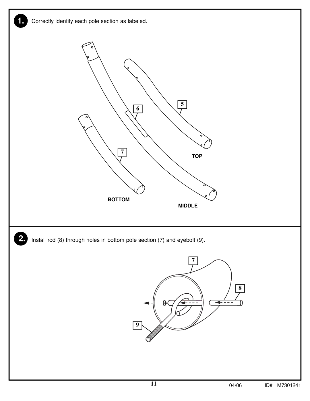 Huffy LDF6920 manual Correctly identify each pole section as labeled 