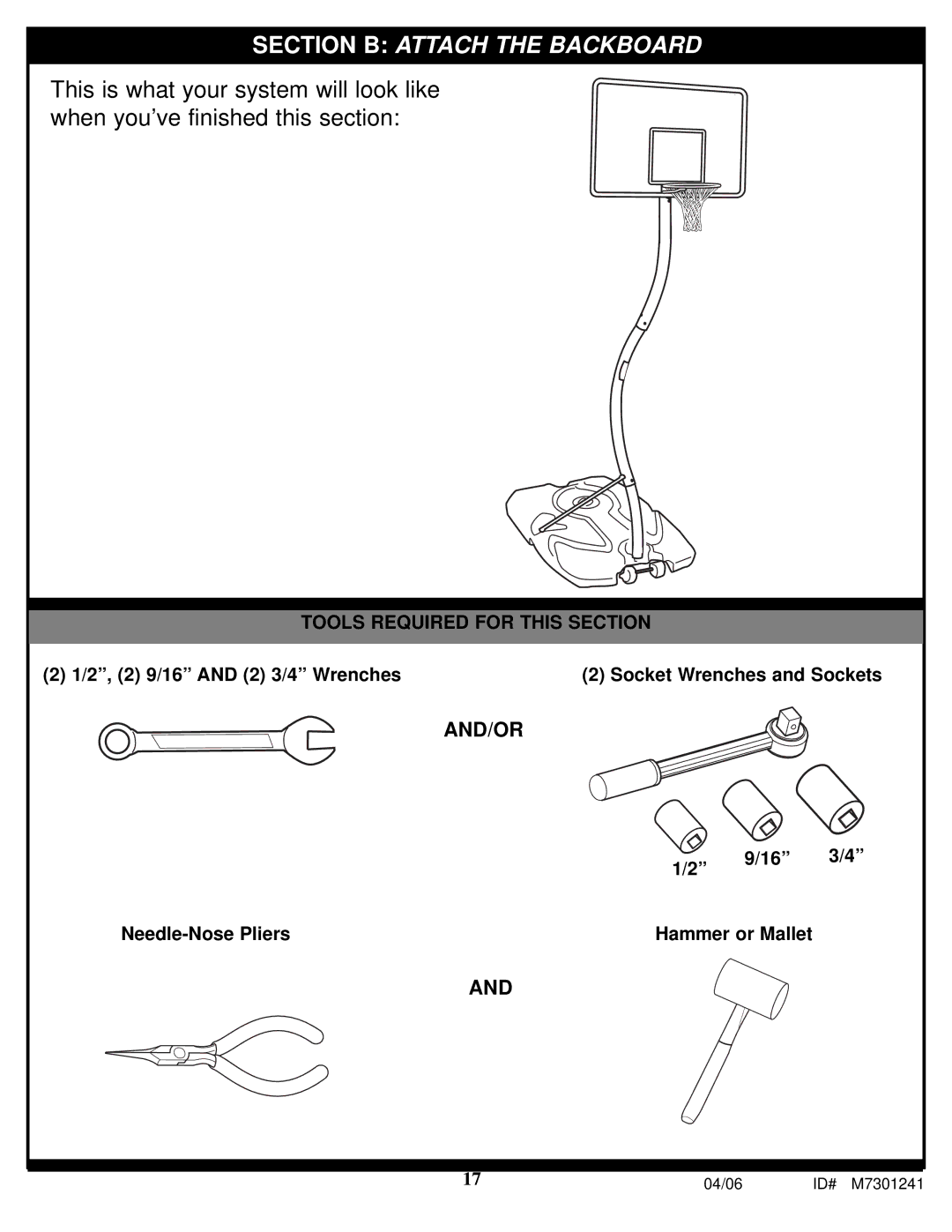 Huffy LDF6920 manual Section B Attach the Backboard 