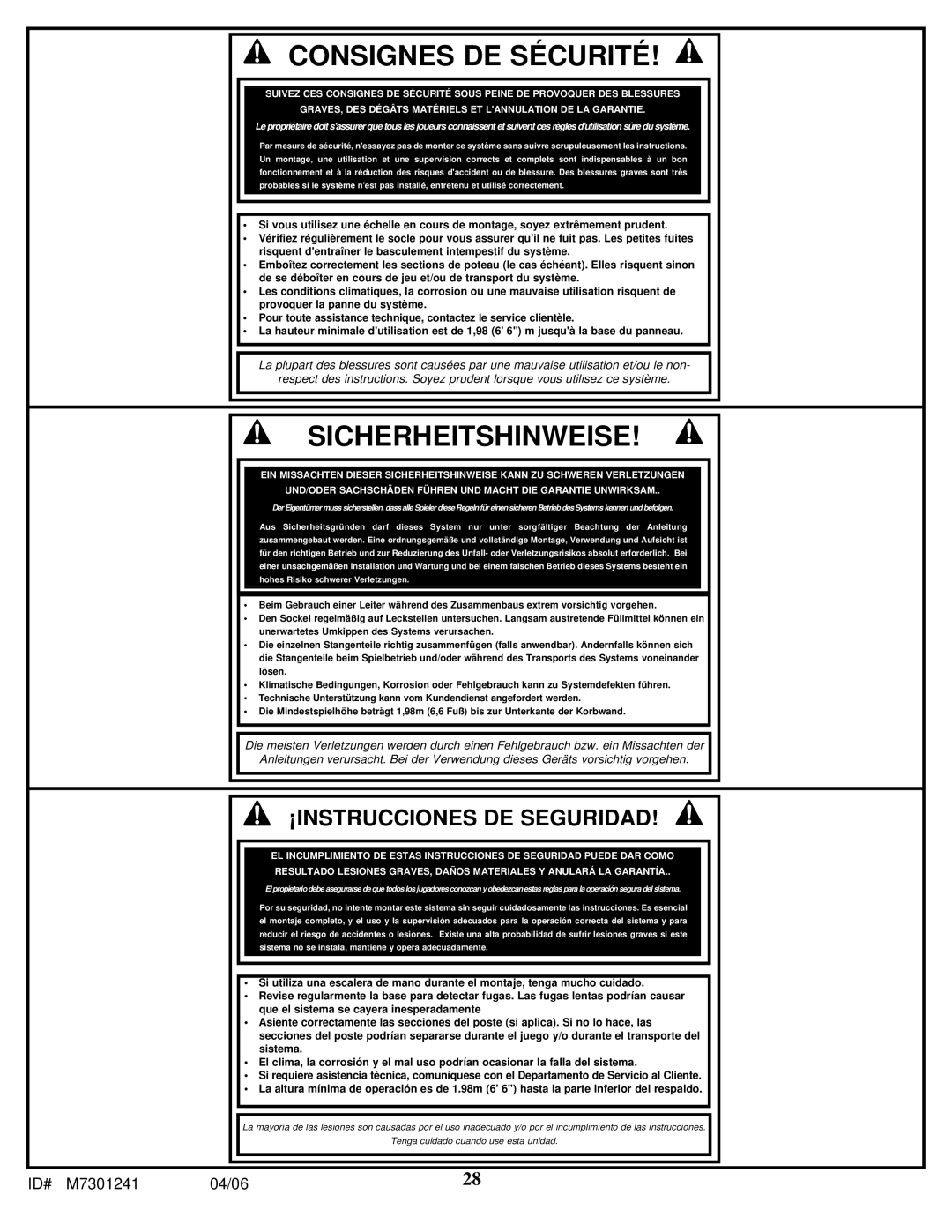 Huffy LDF6920 manual Consignes DE Sécurité 