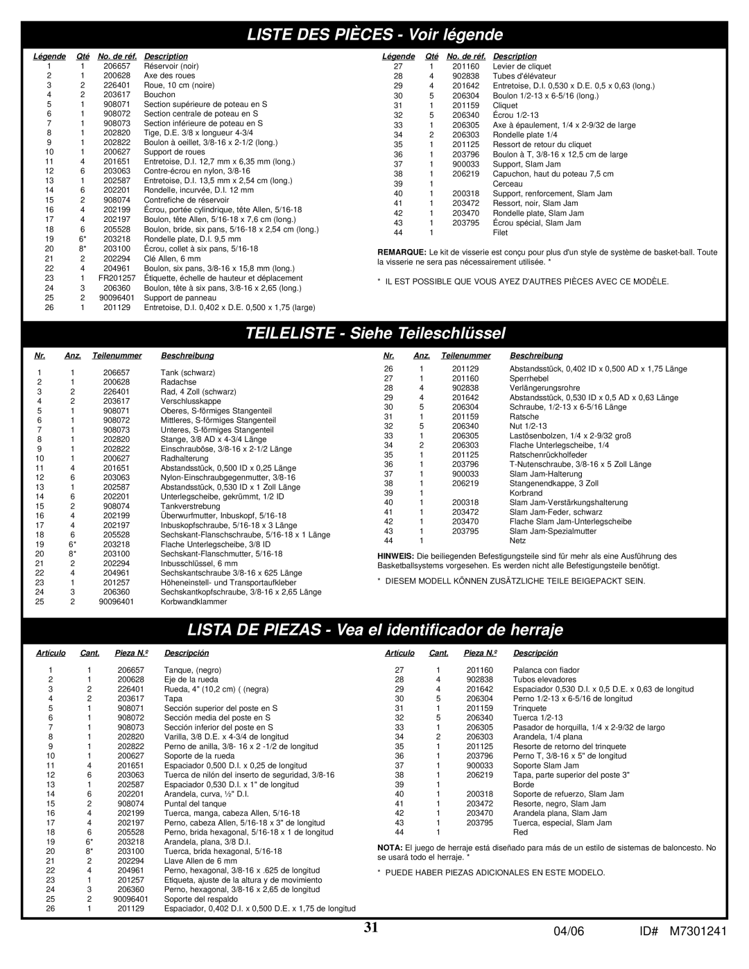 Huffy LDF6920 manual Liste DES Pièces Voir légende 