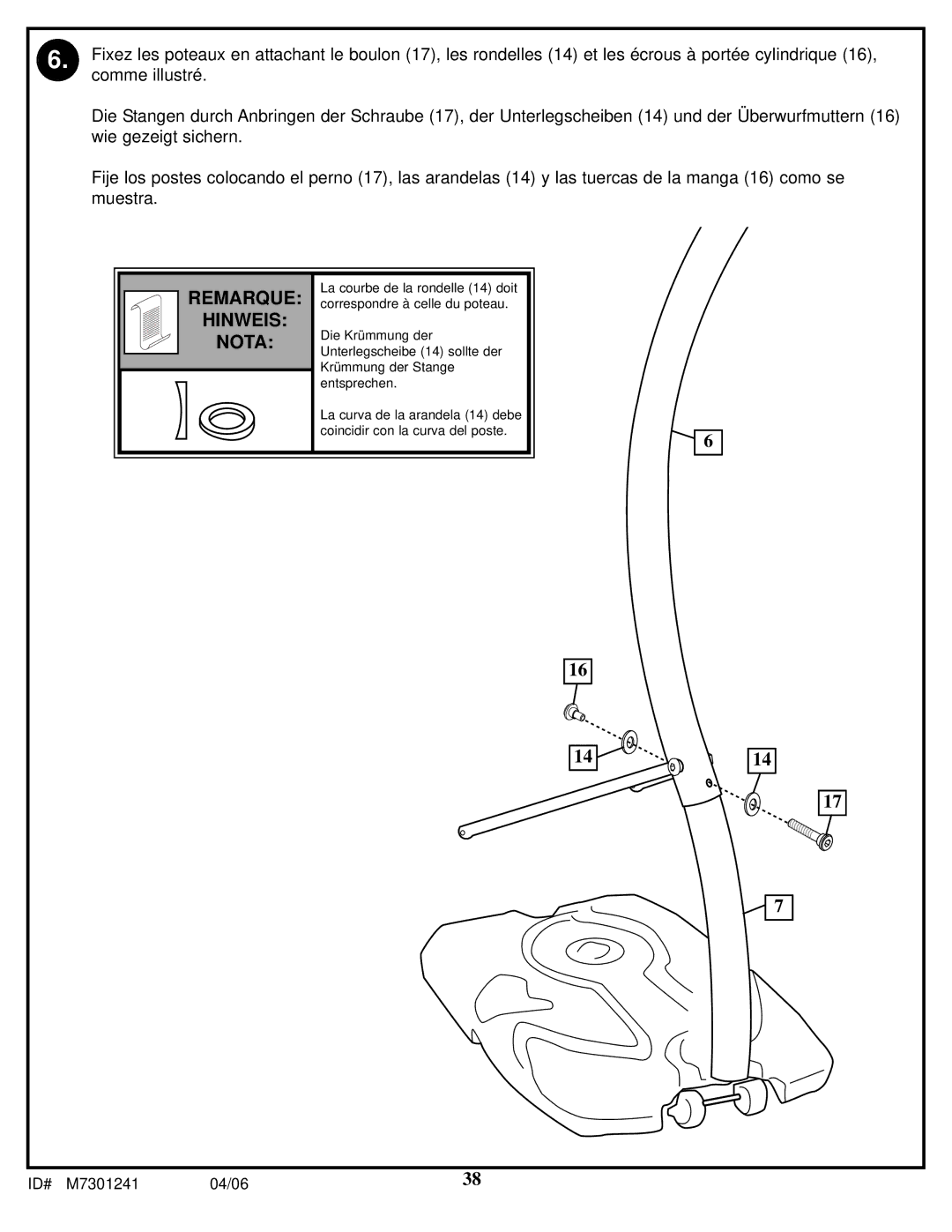 Huffy LDF6920 manual Remarque Hinweis Nota 