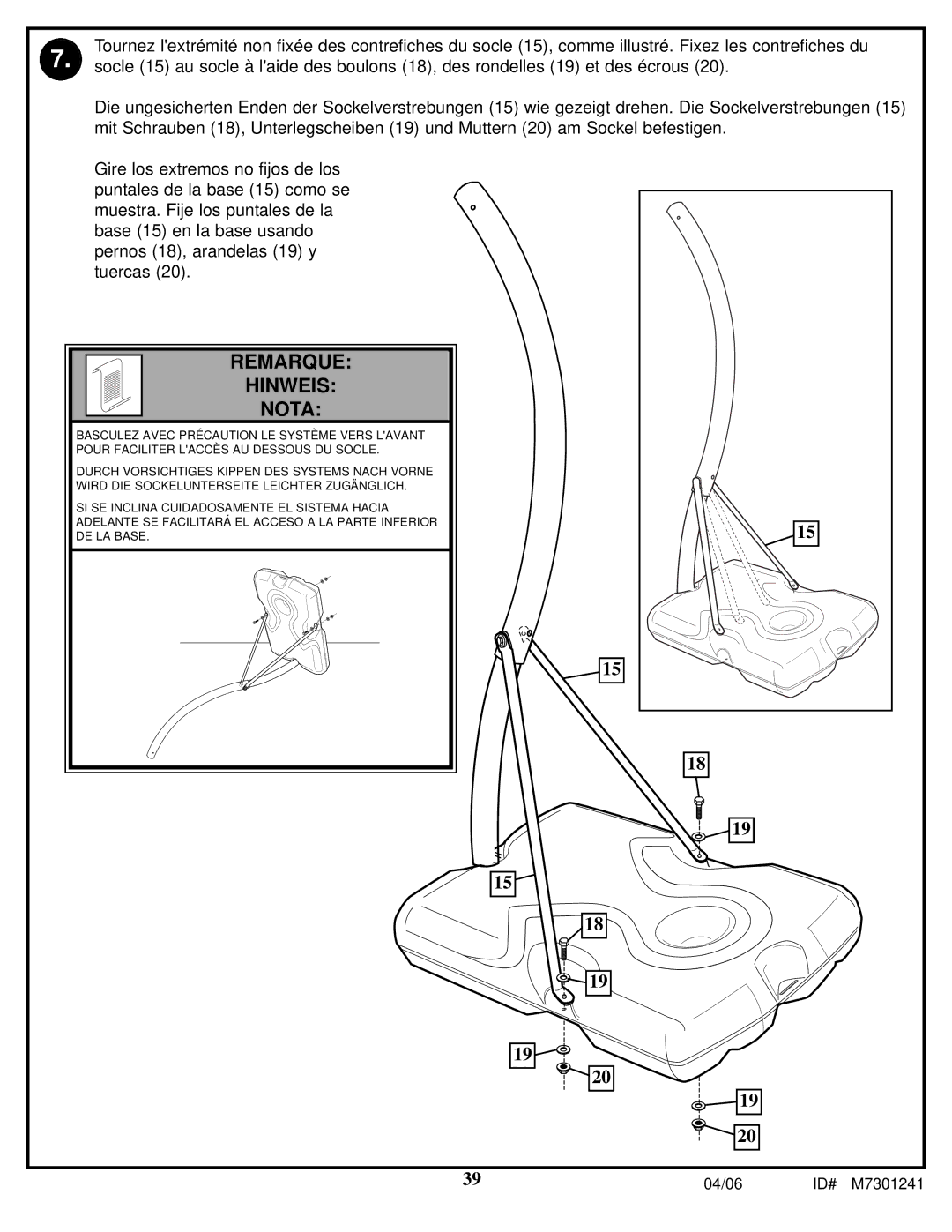 Huffy LDF6920 manual Remarque Hinweis Nota 