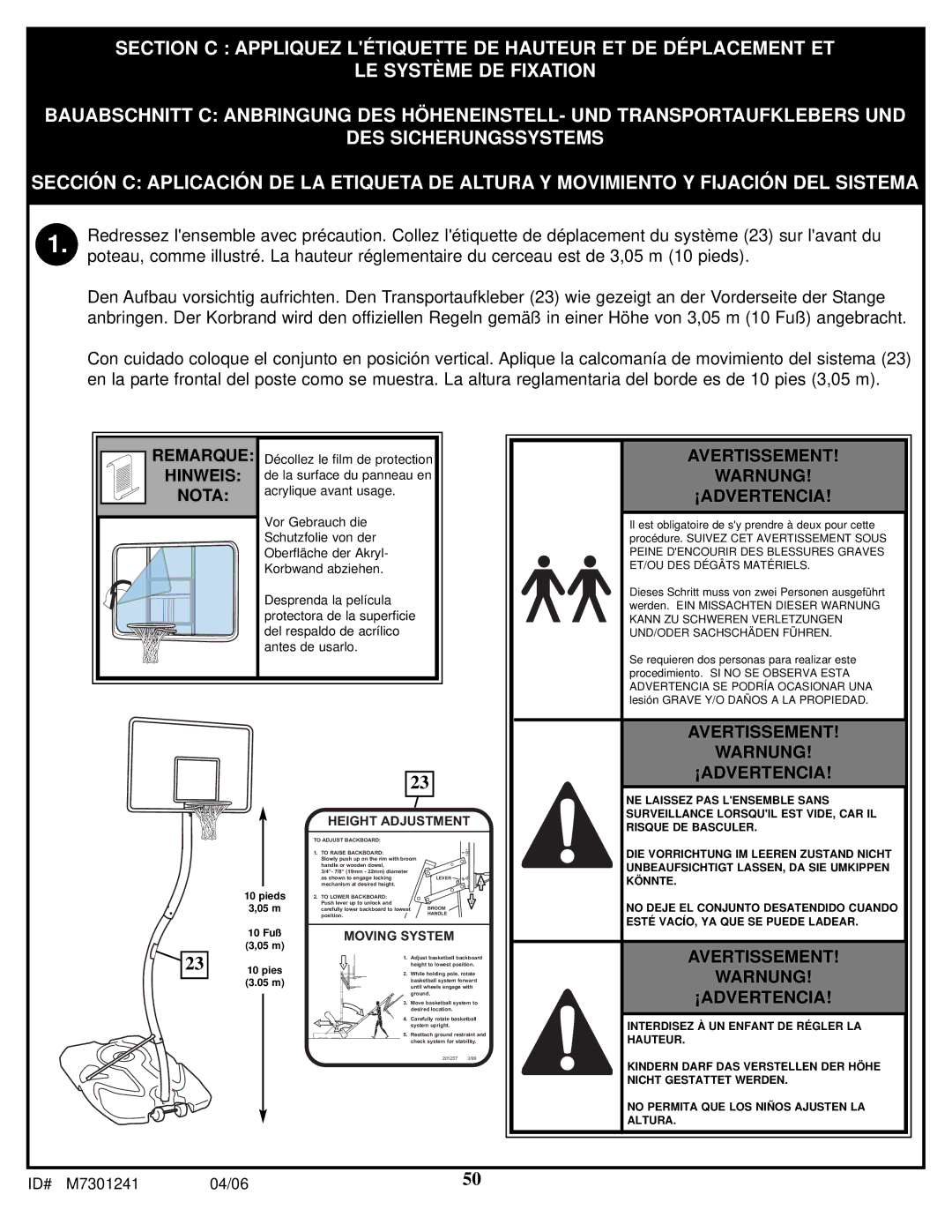 Huffy LDF6920 manual Avertissement Warnung ¡ADVERTENCIA 