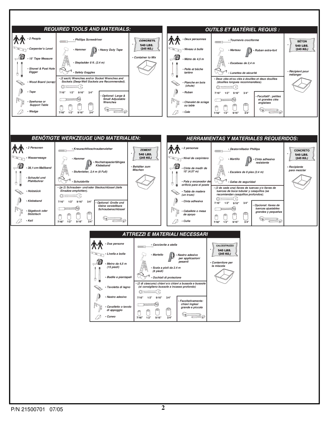 Huffy LS9 manual 21500701 07/05, Required Tools and Materials Outils ET Matériel Requis 