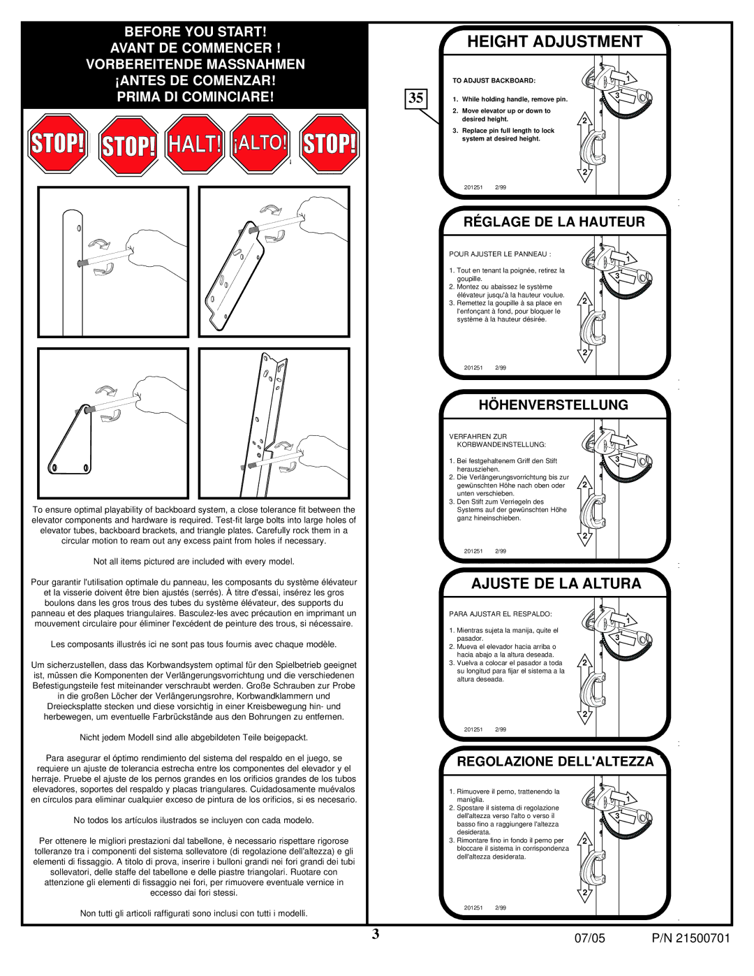 Huffy LS9 manual Réglageheight Adjustmentde LA Hauteur, Höhenverstellung 