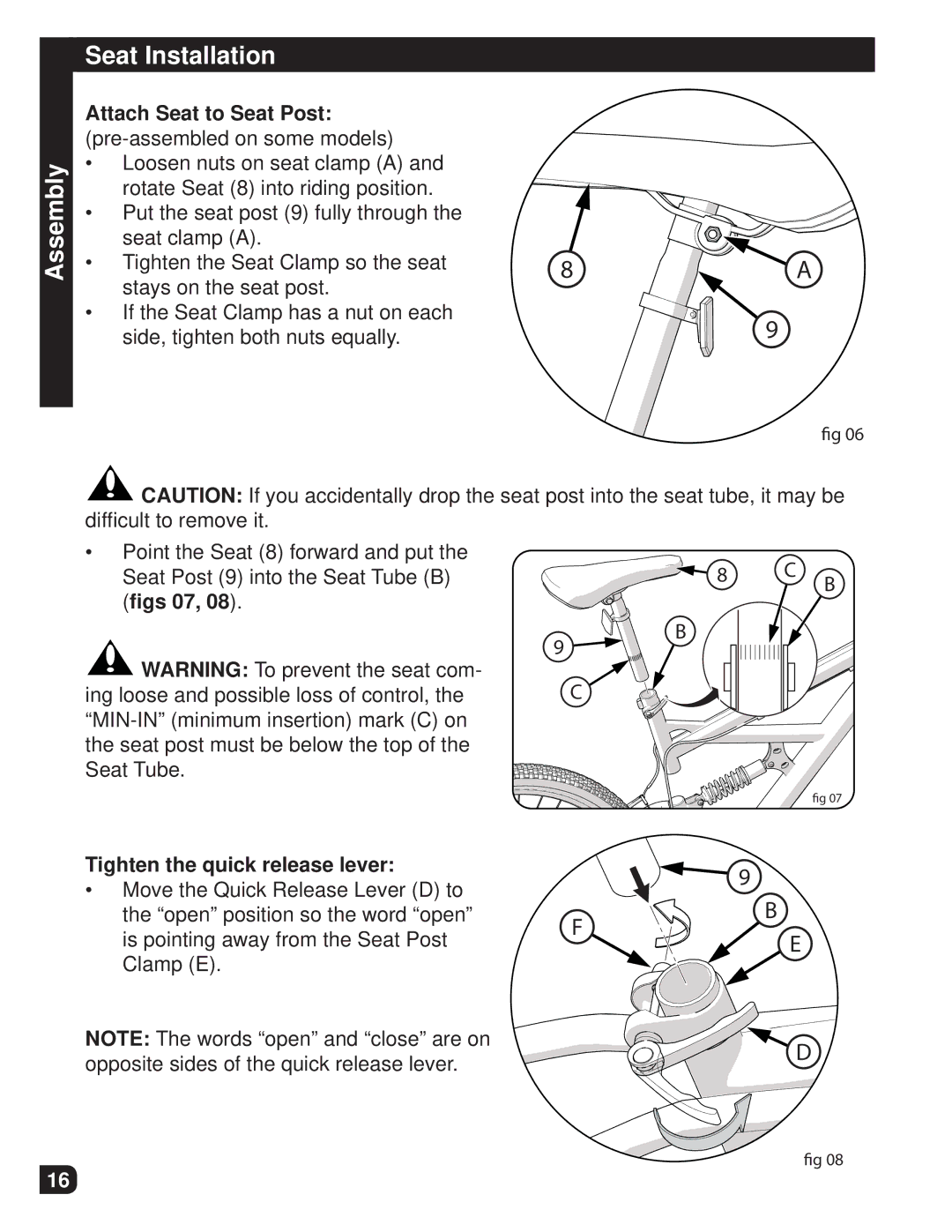 Huffy M0012 manual Assembly Seat Installation, Attach Seat to Seat Post pre-assembled on some models 