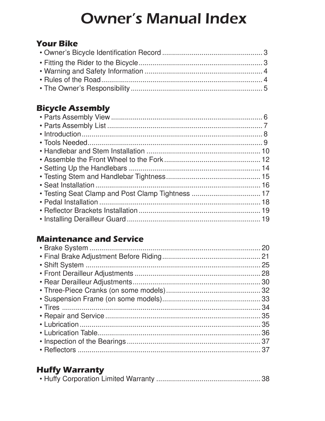 Huffy M0012 manual Your Bike 