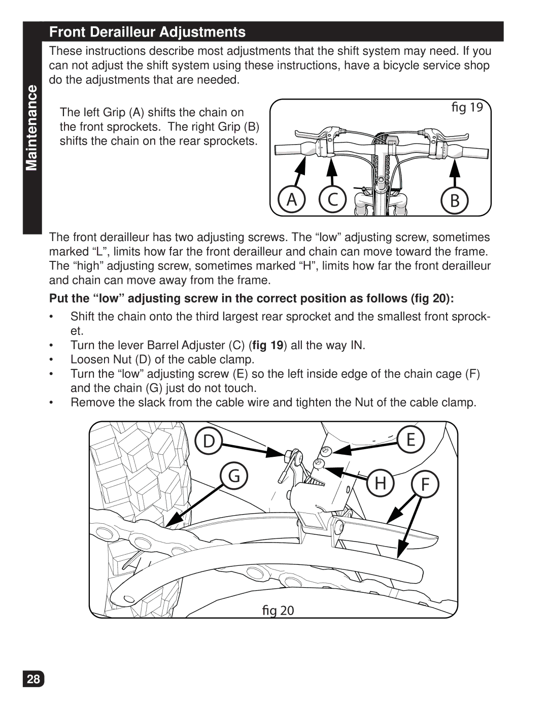 Huffy M0012 manual Front Derailleur Adjustments 