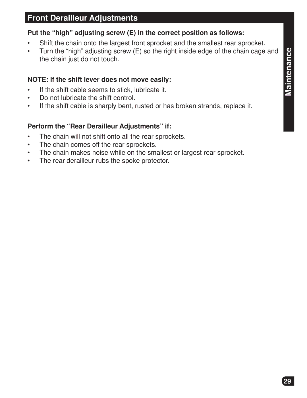 Huffy M0012 manual Perform the Rear Derailleur Adjustments if 