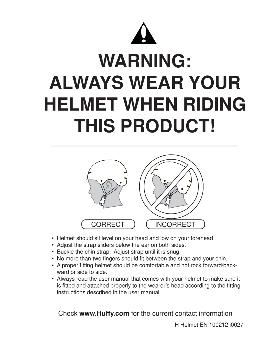 Huffy M0012 manual Always Wear Your Helmet When Riding this Product 