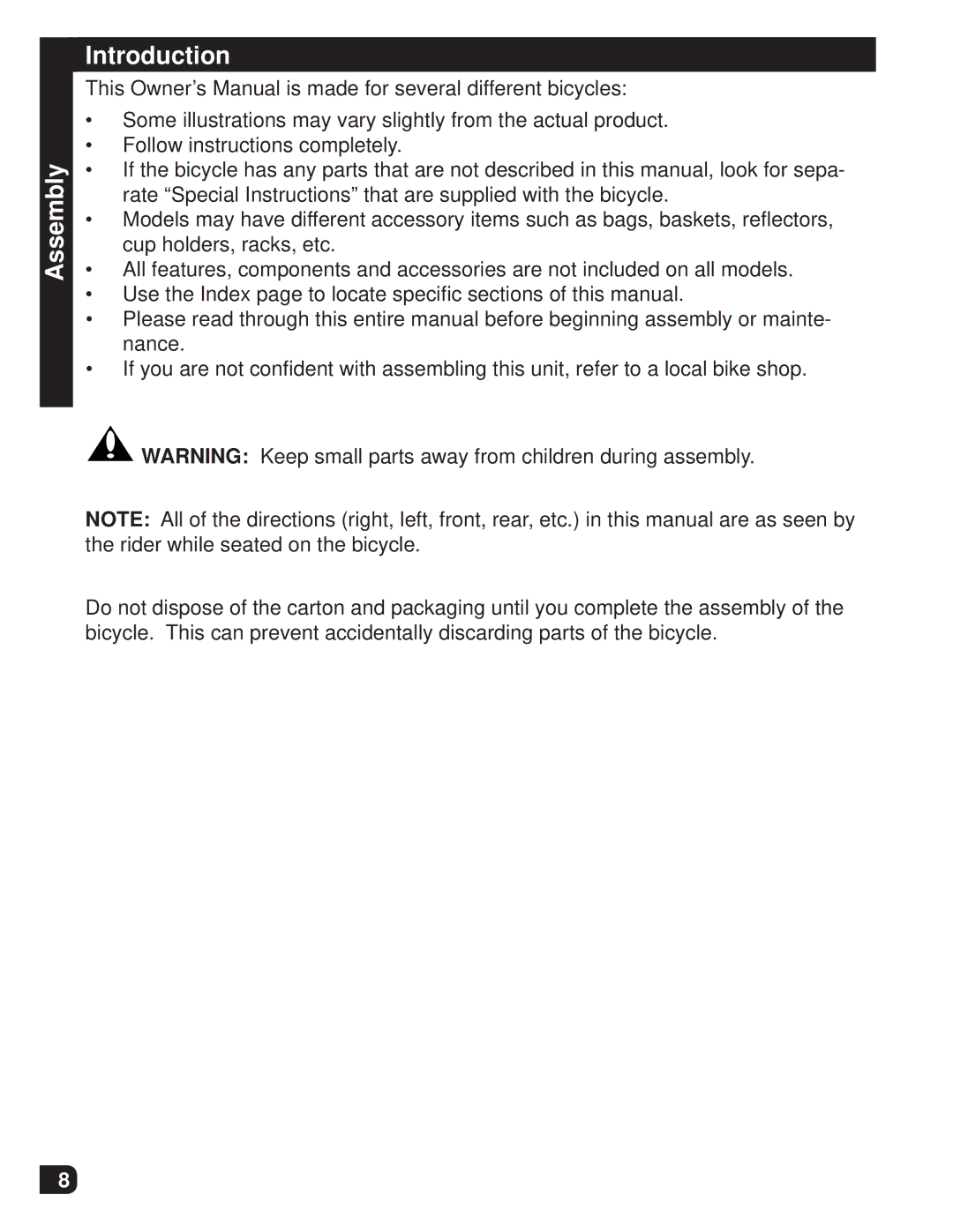 Huffy M0012 manual Assembly Introduction 