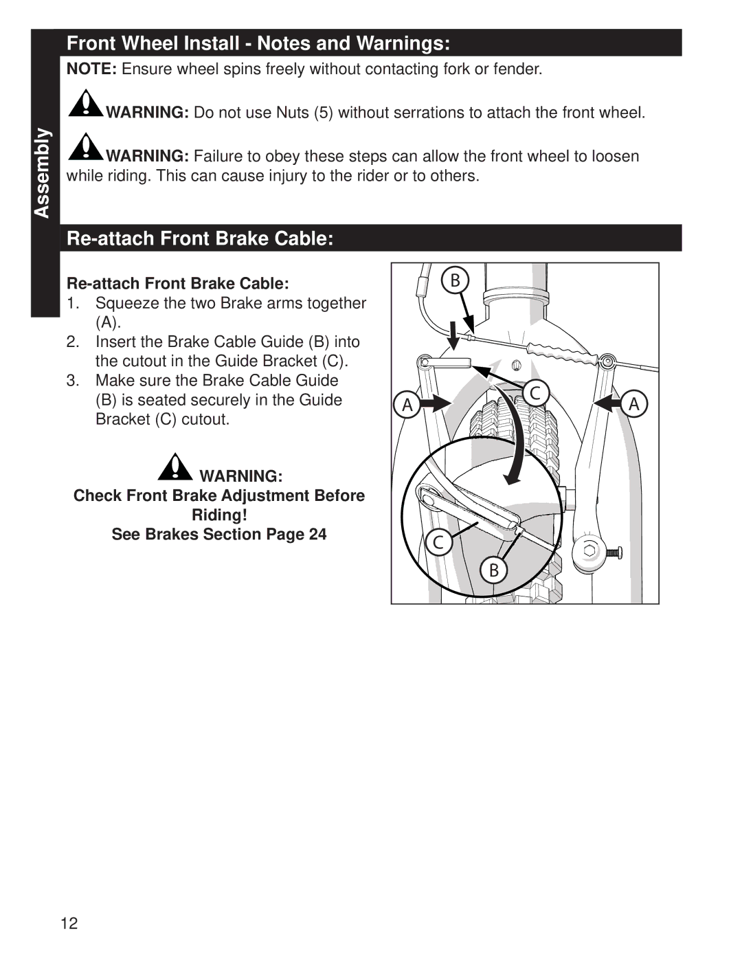 Huffy M0073 manual Re-attach Front Brake Cable 