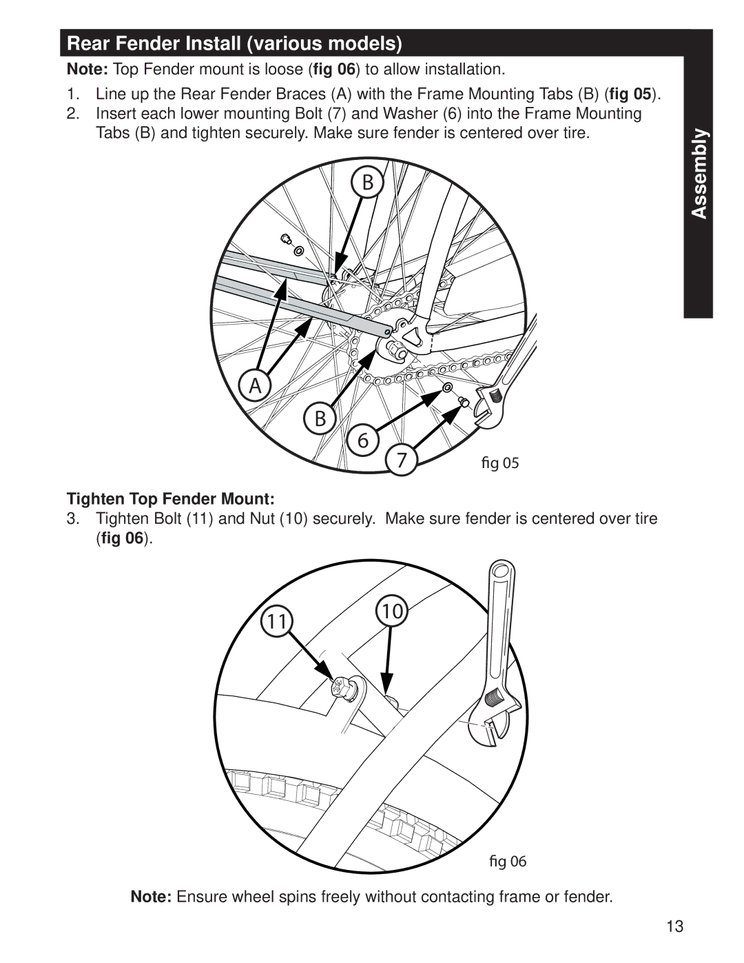 Huffy M0073 manual Rear Fender Install various models, Tighten Top Fender Mount 