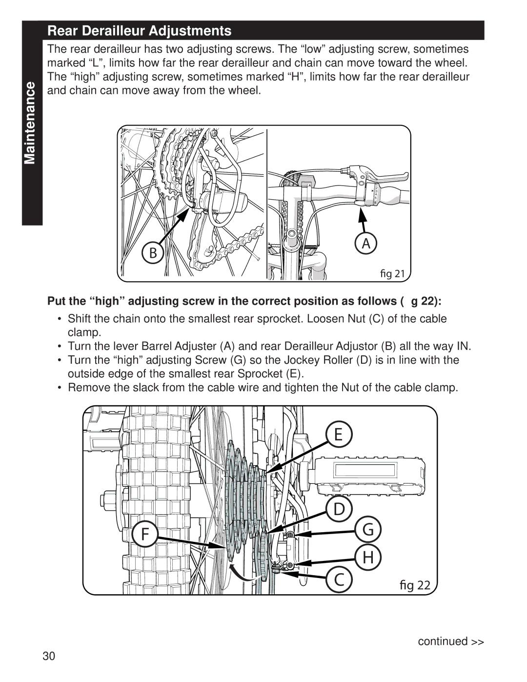 Huffy M0073 manual Maintenance Rear Derailleur Adjustments 