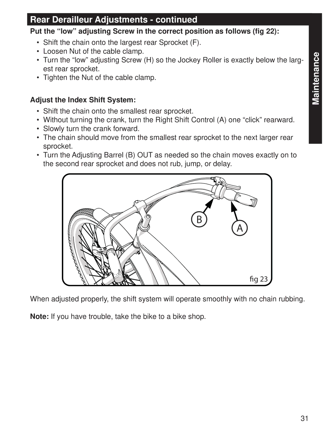 Huffy M0073 manual Adjust the Index Shift System 