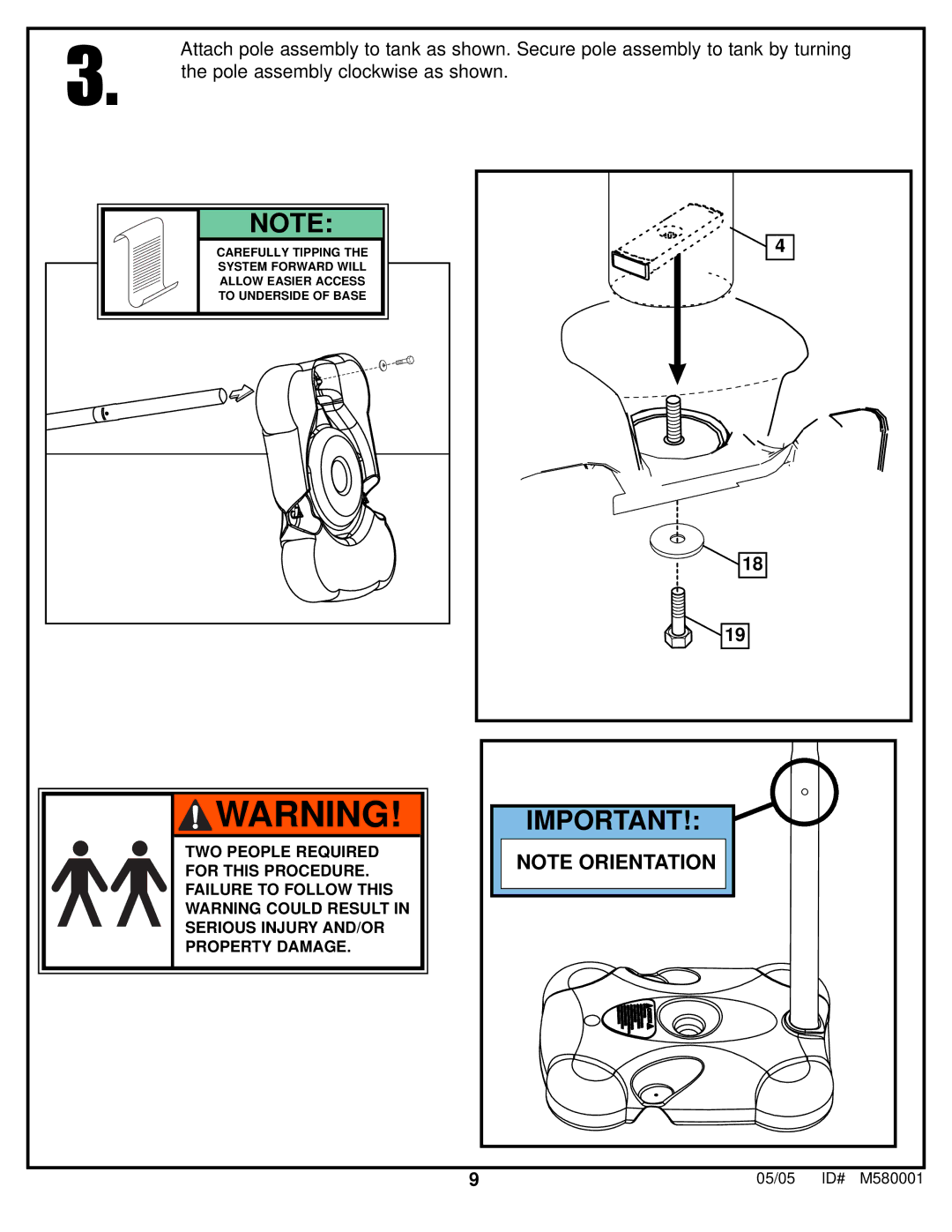 Huffy M580001 manual Pole assembly clockwise as shown 