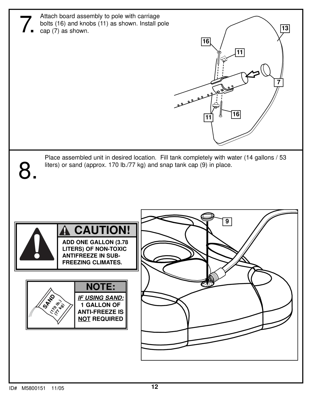 Huffy M5800151 manual If Using Sand 