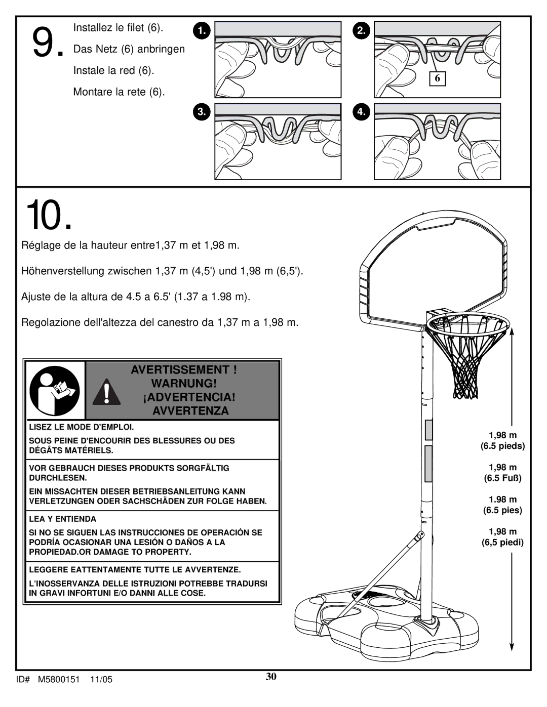 Huffy M5800151 manual Avertissement Warnung ¡ADVERTENCIA! Avvertenza 