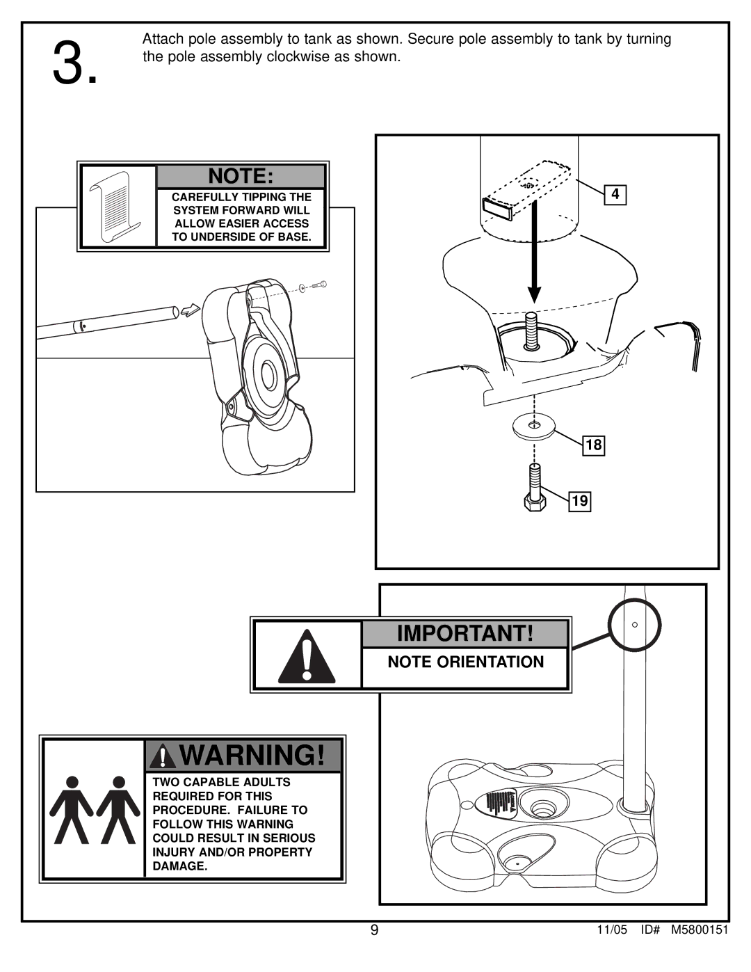 Huffy M5800151 manual Pole assembly clockwise as shown 