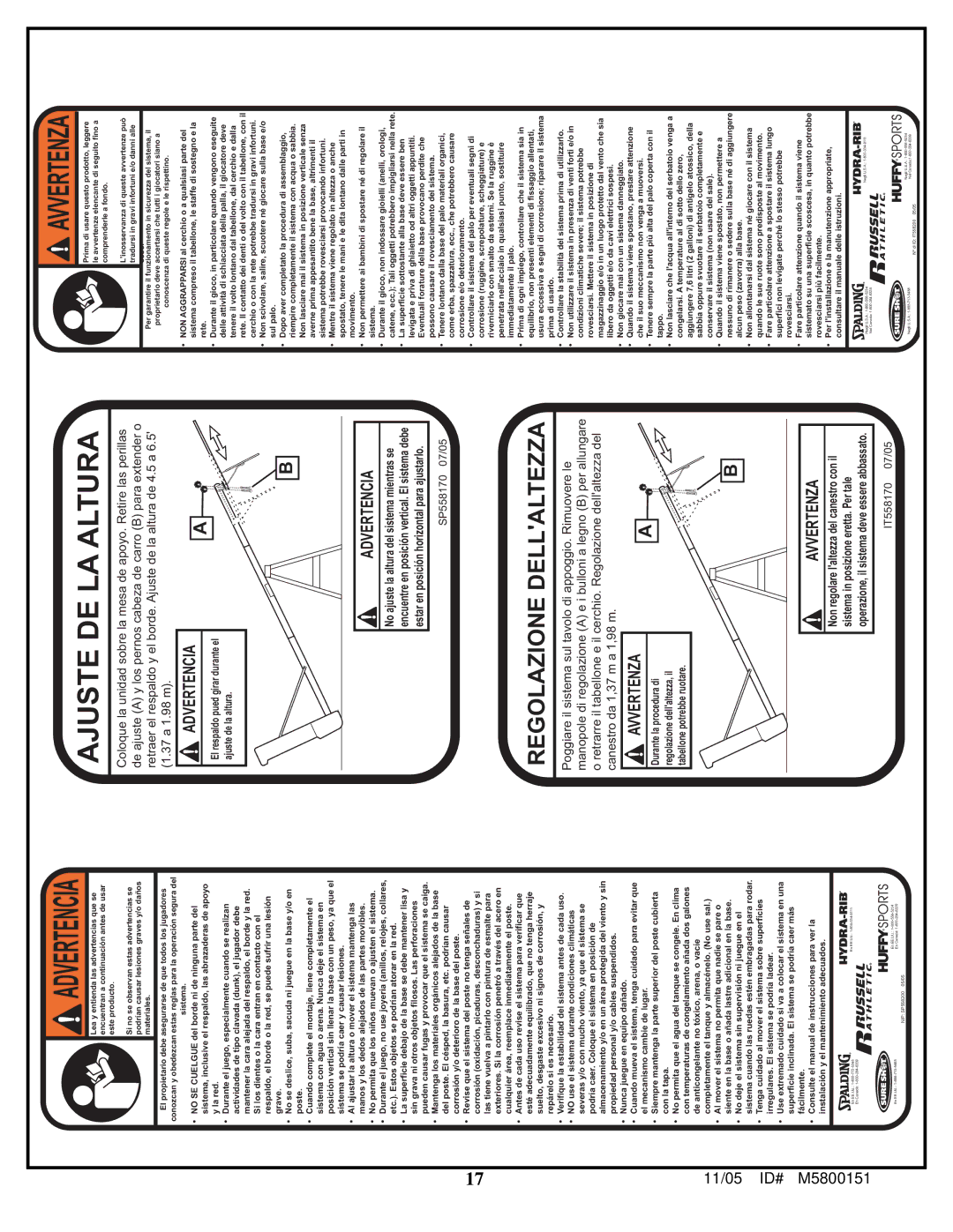 Huffy M5800152 manual Ajuste DE LA Altura 