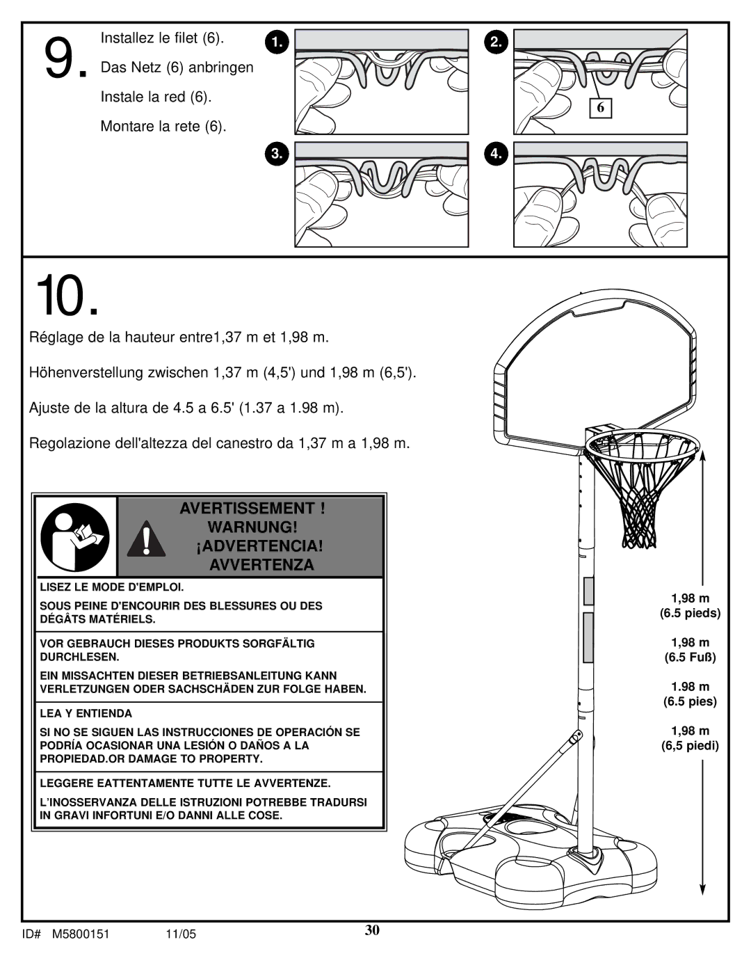 Huffy M5800152 manual Avertissement Warnung ¡ADVERTENCIA! Avvertenza 