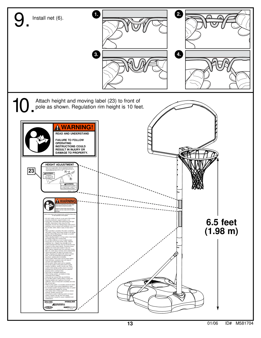 Huffy M581704 manual Feet 1.98 m 