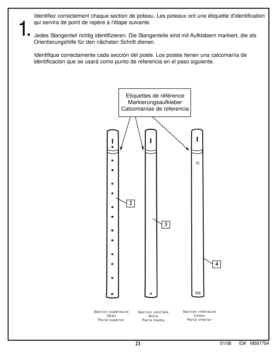 Huffy M581704 manual Section supérieure Section centrale Section inférieure 