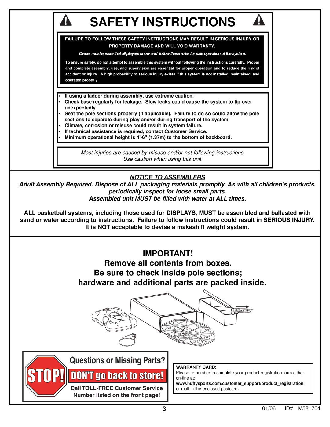 Huffy M581704 manual Safety Instructions 