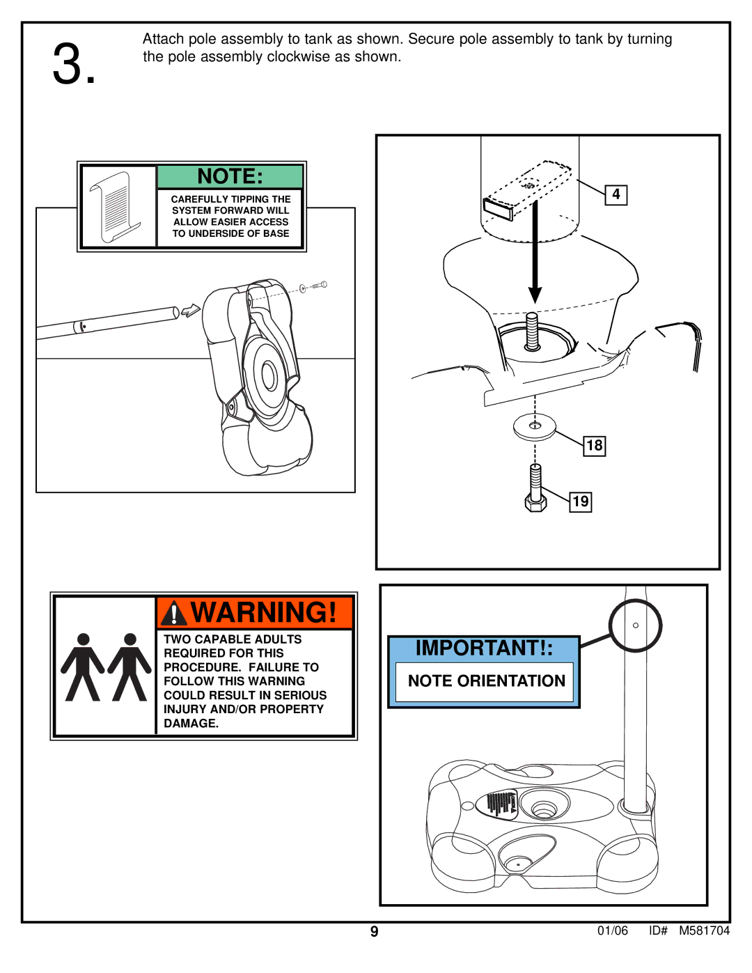 Huffy M581704 manual Pole assembly clockwise as shown 