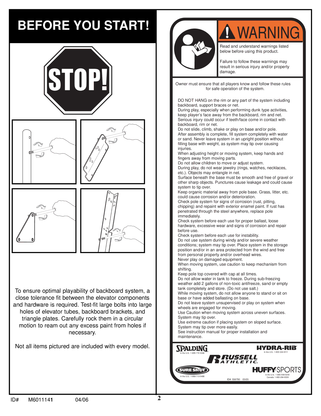 Huffy M6011141 manual Before YOU Start 