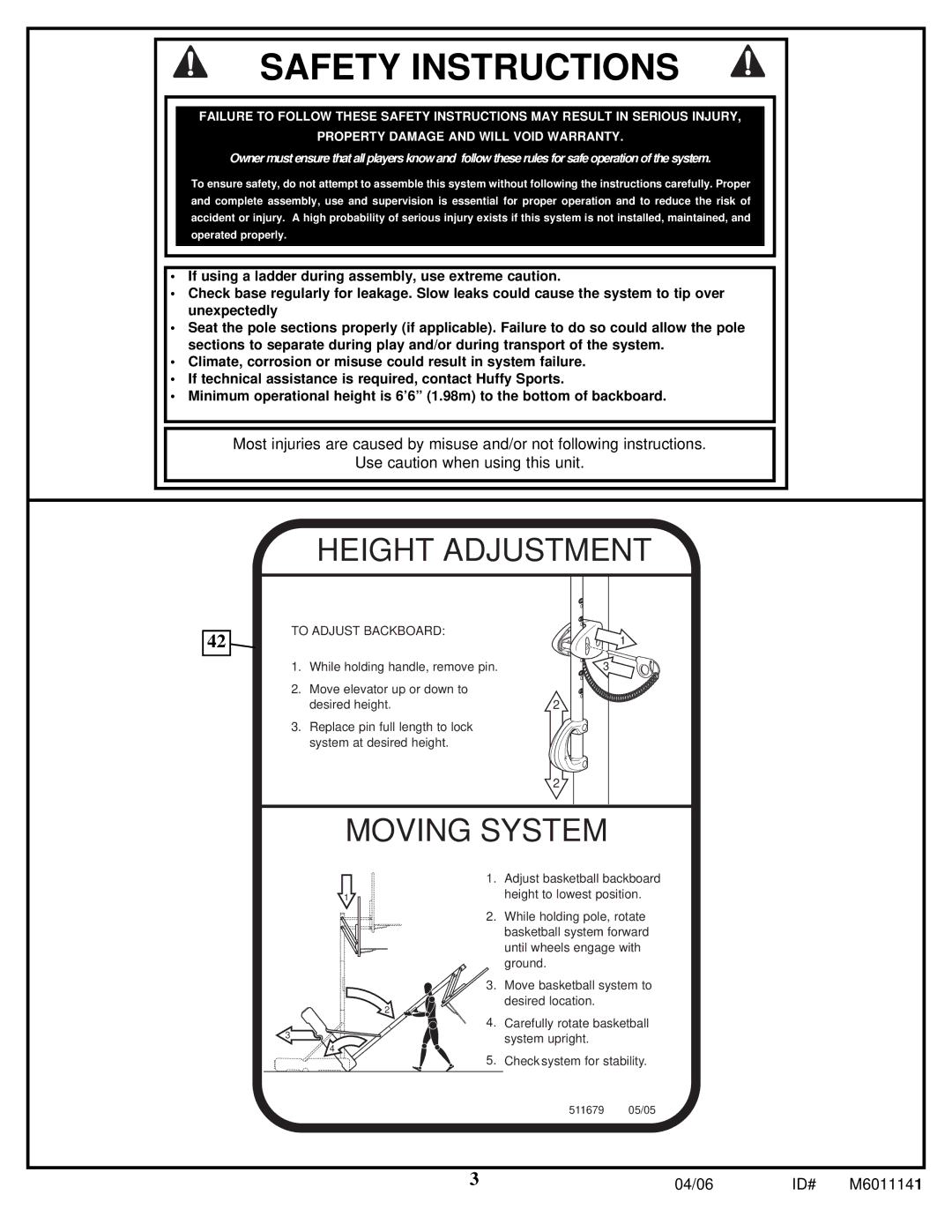 Huffy M6011141 manual Safety Instructions 