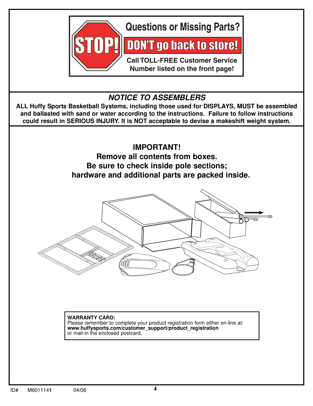 Huffy M6011141 manual Warranty Card 