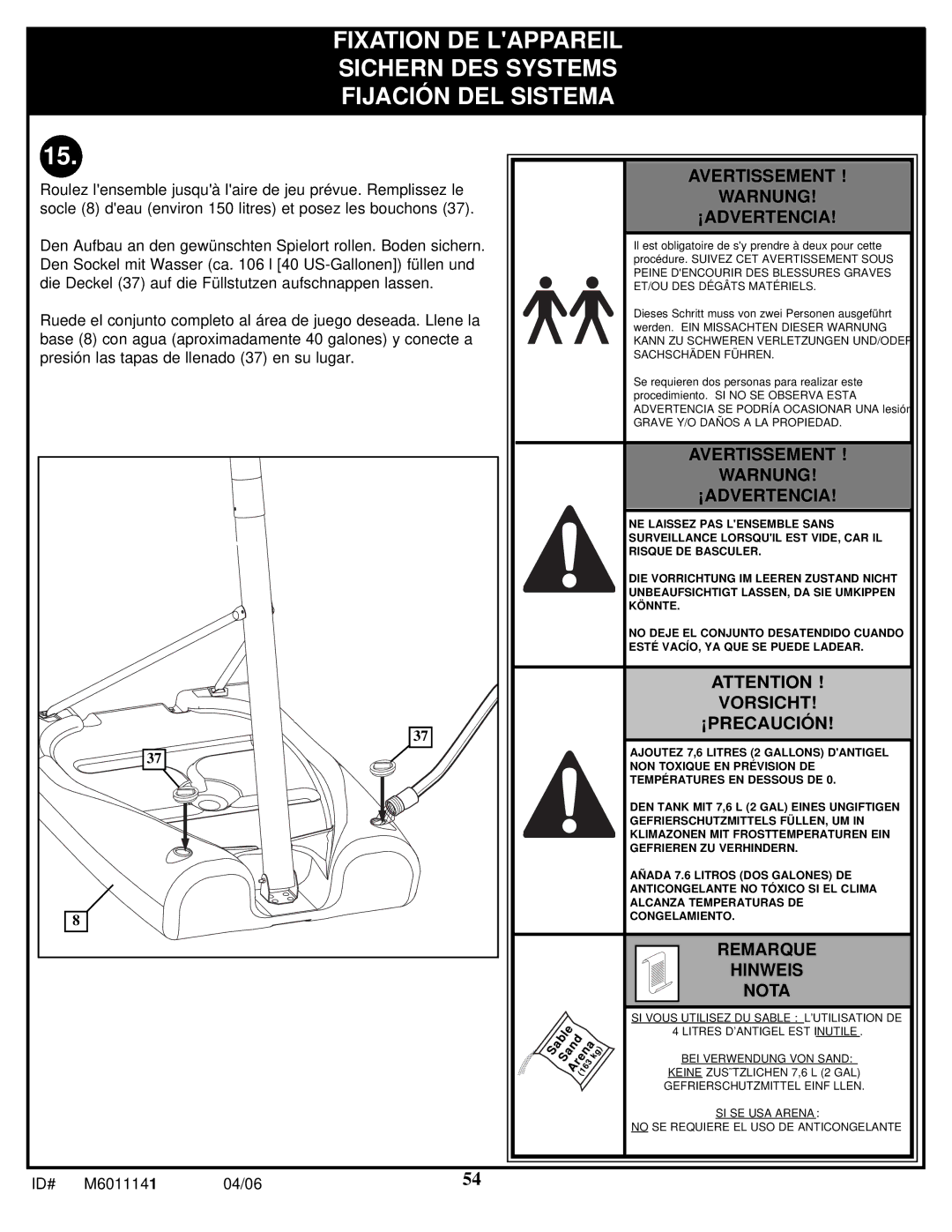 Huffy M6011141 manual Avertissement Warnung ¡ADVERTENCIA 