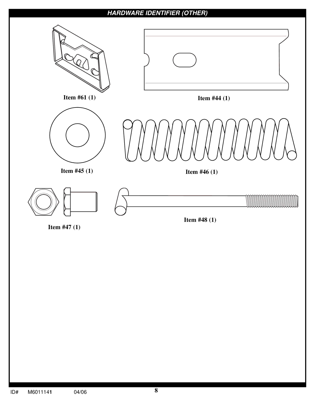 Huffy M6011141 manual Item #61 Item #44 Item #45 Item #46 Item #48 Item #47 