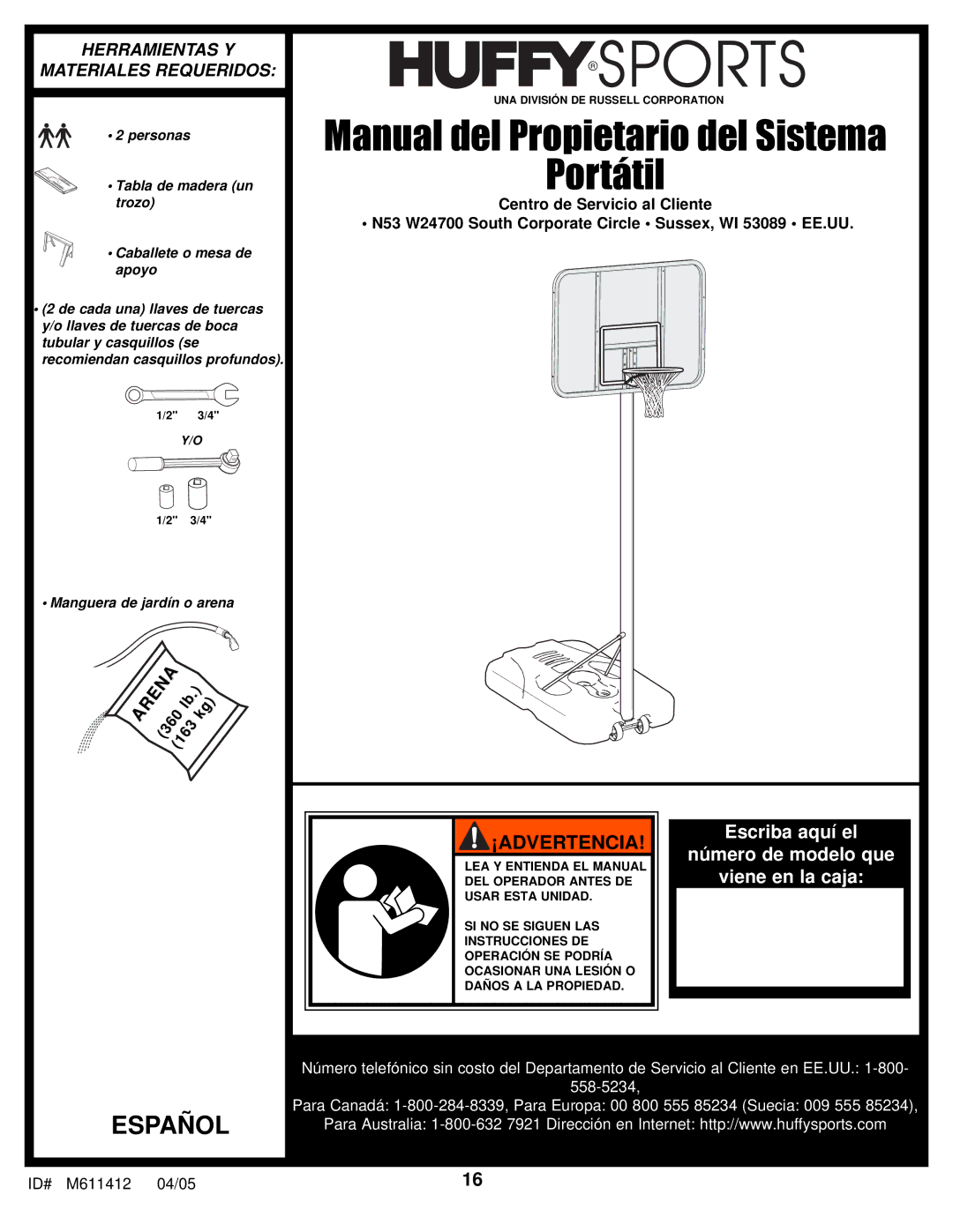 Huffy M611412 manual Manual del Propietario del Sistema Portátil 