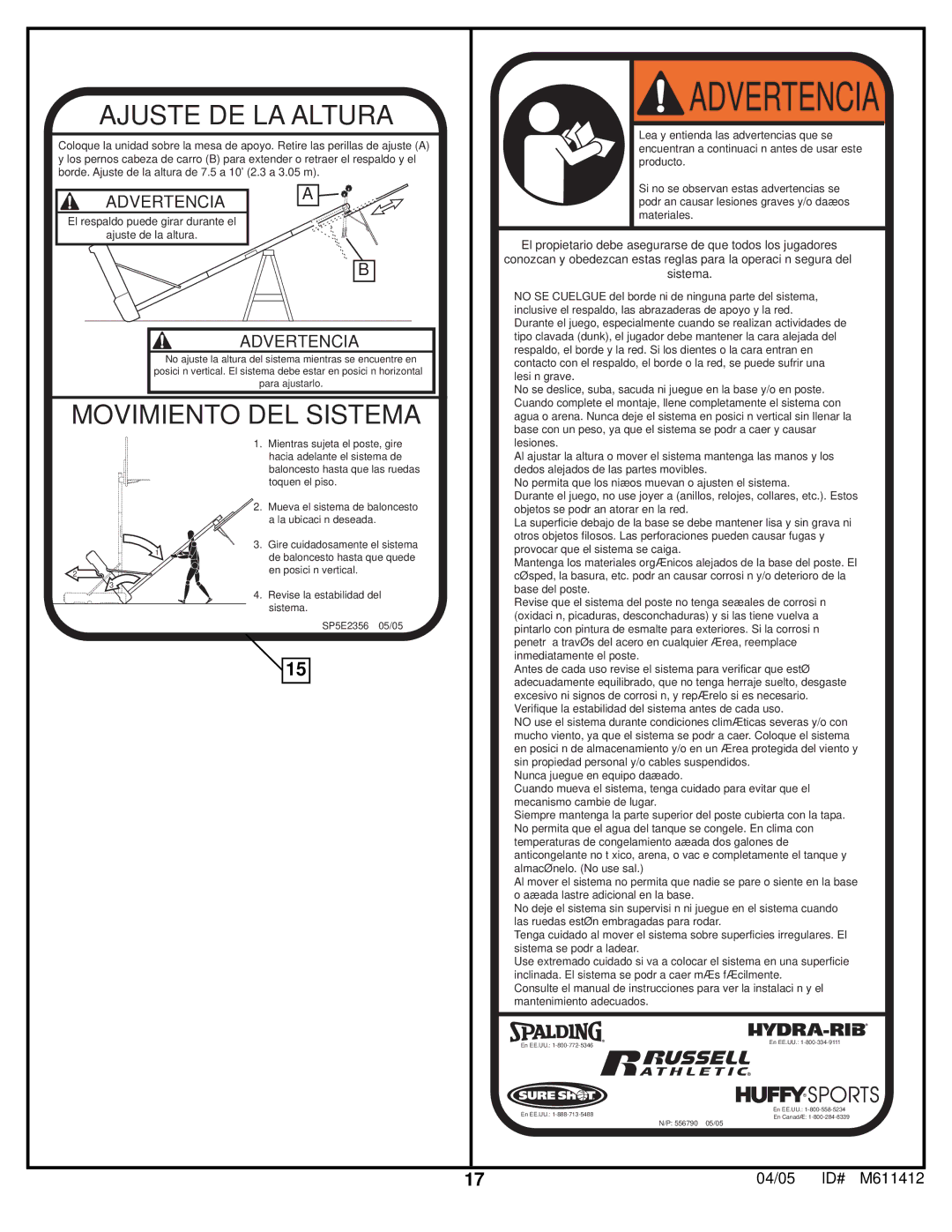 Huffy M611412 manual Advertencia 