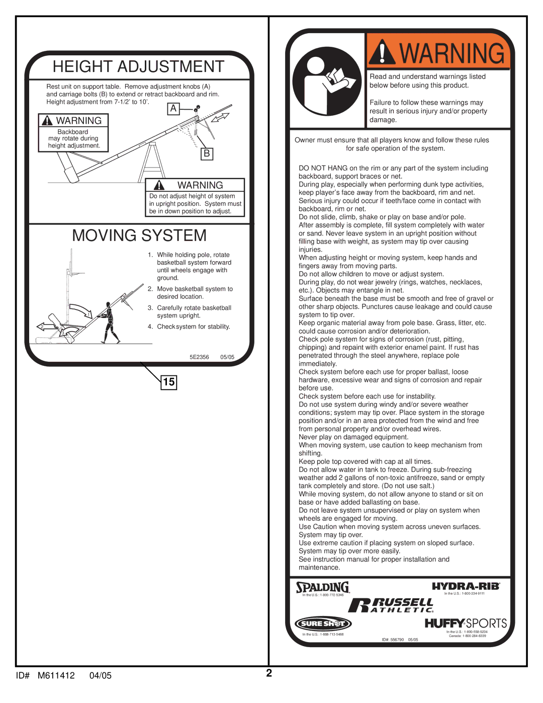 Huffy M611412 manual Height Adjustment 